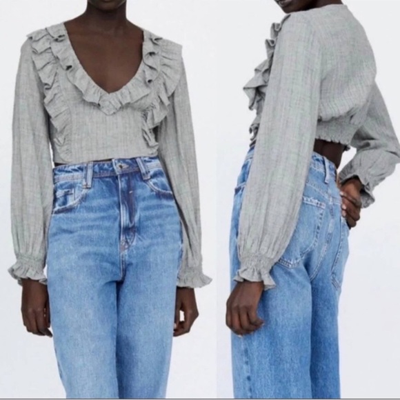 Zara Marled Ruffle Crop Top - Picture 5 of 5
